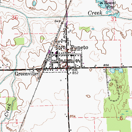 Topographic Map of Poneto Volunteer Fire Department, IN