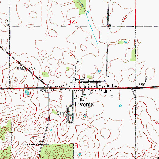 Topographic Map of Livonia Volunteer Fire and Rescue, IN