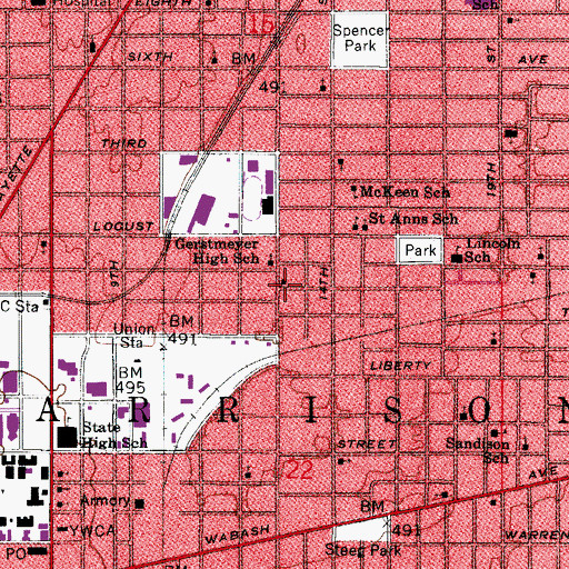 Topographic Map of Terre Haute Fire Department Station 3, IN