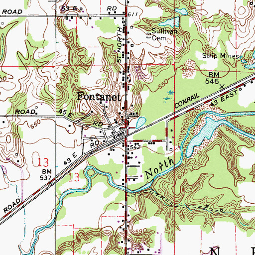 Topographic Map of Nevins Township Volunteer Fire Department, IN