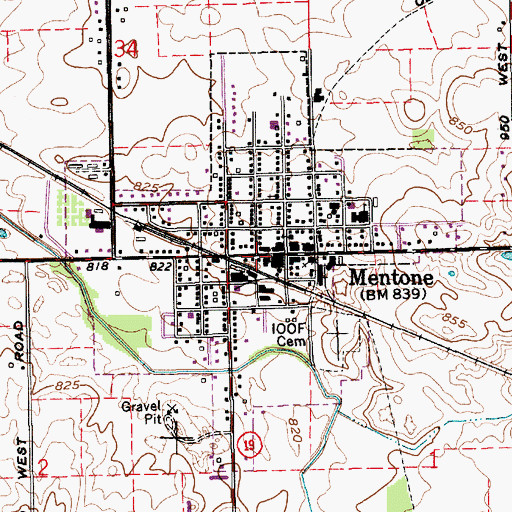 Topographic Map of Mentone Volunteer Fire Department, IN