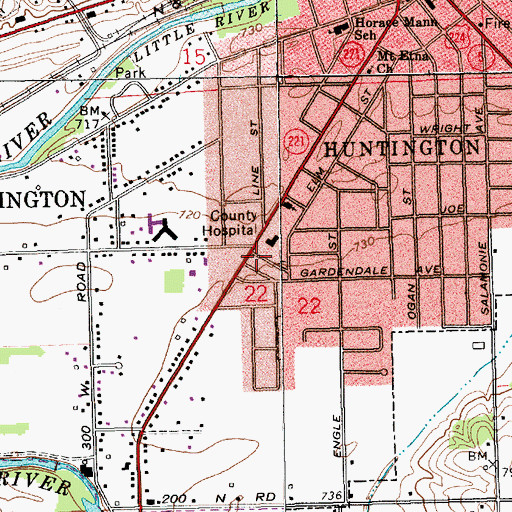 Topographic Map of Huntington City Fire Department Station 3, IN