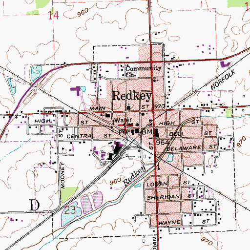 Topographic Map of Redkey Volunteer Fire Department, IN