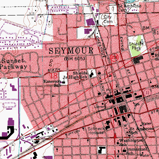 Topographic Map of Seymour Fire Department Station 2, IN