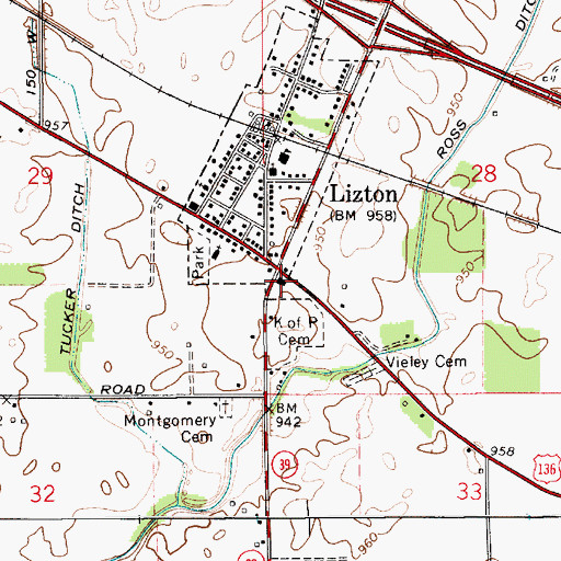 Topographic Map of Lizton - Union Township Volunteer Fire Department, IN