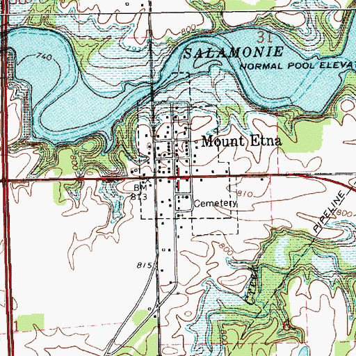 Topographic Map of Mount Etna Volunteer Fire Department Station 1, IN