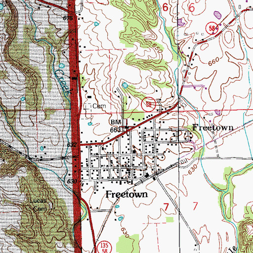 Topographic Map of Pershing Township Volunteer Fire Department, IN