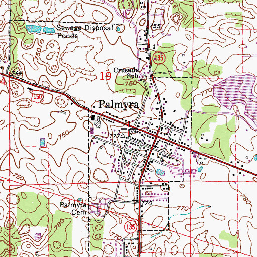 Topographic Map of Palmyra Volunteer Fire Department, IN