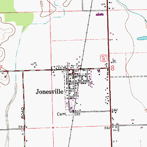 Topographic Map of Jonesville Fire Department Station 1, IN