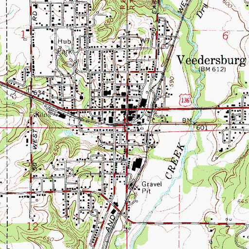 Topographic Map of Veedersburg Van Buren Township Volunteer Fire Department, IN