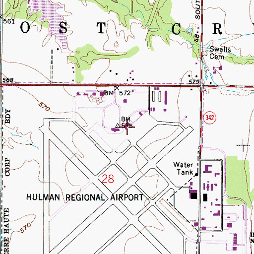 Topographic Map of Terre Haute International Airport - Hulman Field Fire Station, IN