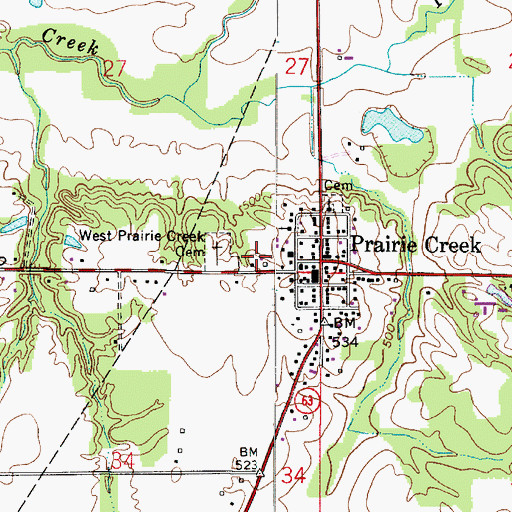 Topographic Map of Prairie Creek Township Fire Department, IN