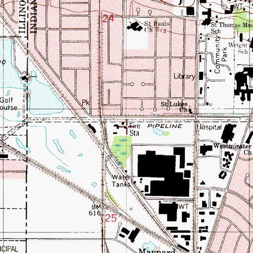 Topographic Map of Munster Fire Department Station 2, IN