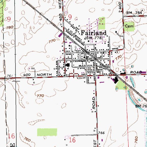 Topographic Map of Fairland Volunteer Fire Department, IN