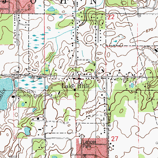 Topographic Map of Lake Hills Volunteer Fire Department, IN