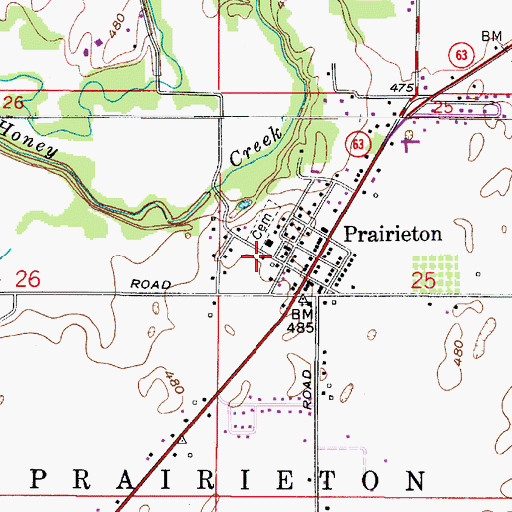 Topographic Map of Prairieton Fire Department, IN