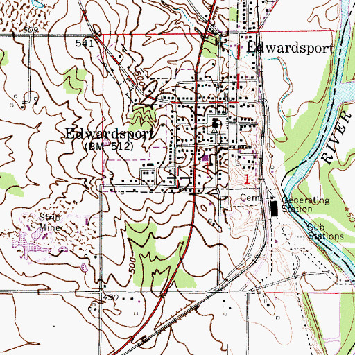 Topographic Map of Edwardsport Volunteer Fire Department, IN