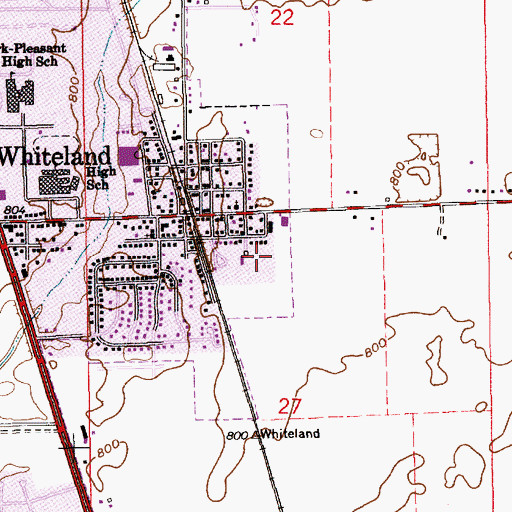 Topographic Map of Whiteland Volunteer Fire Department, IN