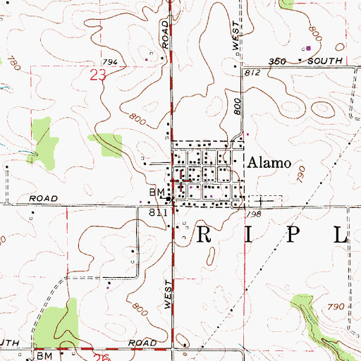 Topographic Map of Ripley Township Volunteer Fire Department, IN
