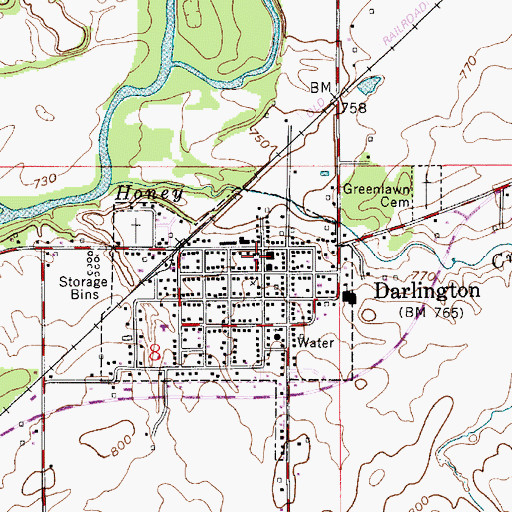 Topographic Map of Darlington Fire Department, IN