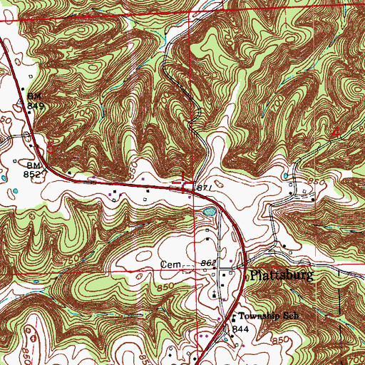 Topographic Map of Monroe Township Volunteer Fire Department, IN