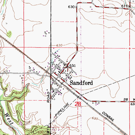 Topographic Map of Fayette Township Volunteer Fire Department of Sandford, IN
