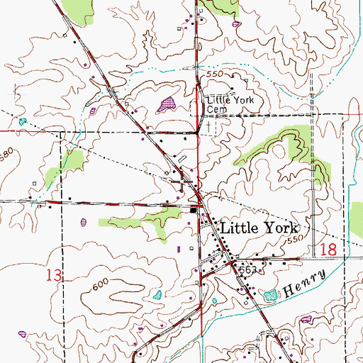 Topographic Map of Gibson Township Little York Volunteer Fire Department, IN