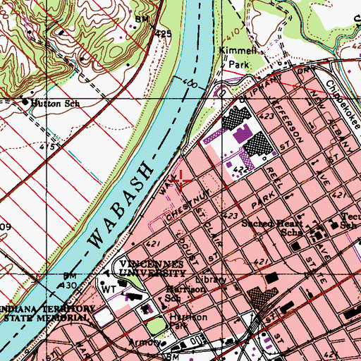 Topographic Map of Vincennes Fire Department Station 3, IN