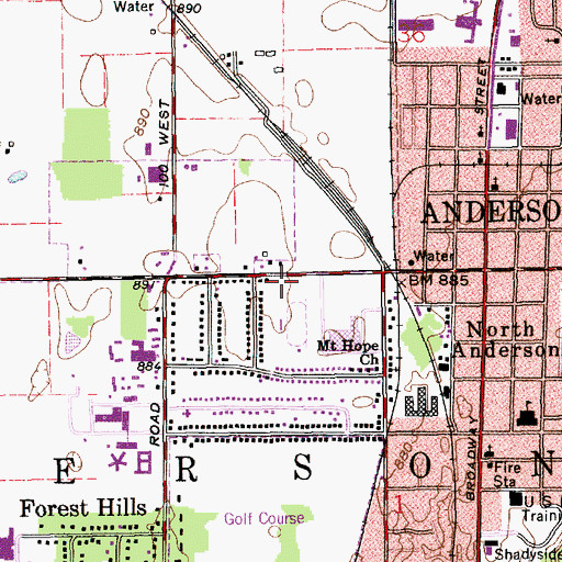 Topographic Map of Anderson Fire Department Station 4, IN