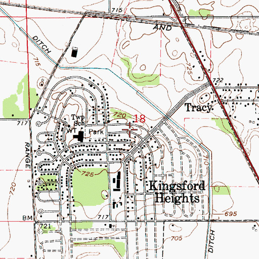 Topographic Map of Kingsford Fire Department, IN