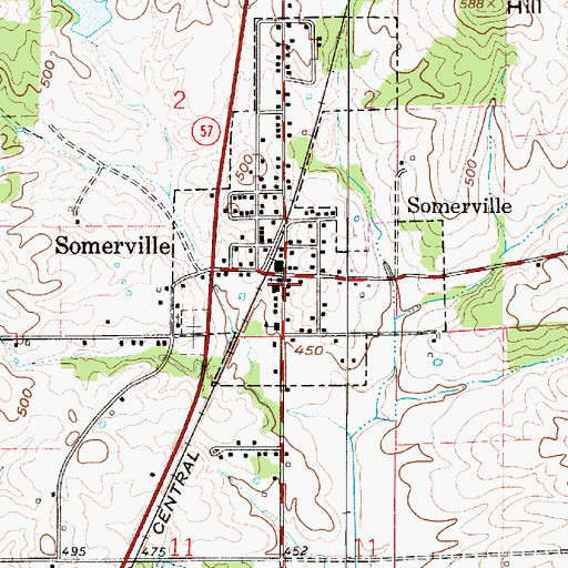 Topographic Map of Somerville Barton Township Volunteer Fire Department, IN