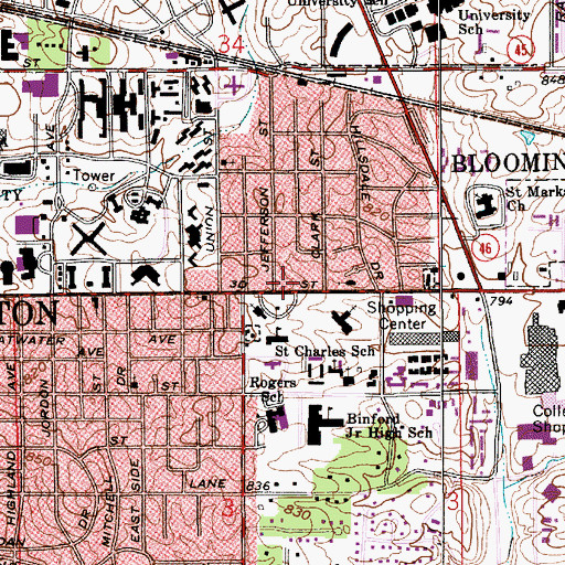 Topographic Map of Bloomington Fire Department Station 4, IN
