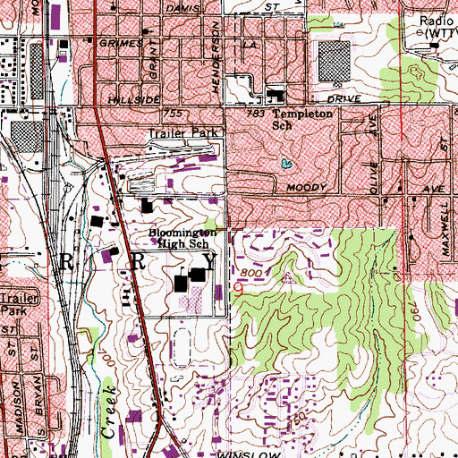 Topographic Map of Bloomington Fire Department Station 5, IN