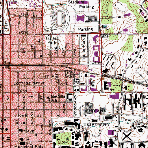 Topographic Map of Bloomington Fire Department Station 3, IN
