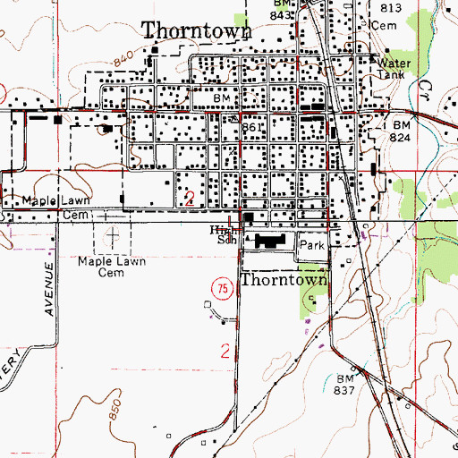 Topographic Map of Thorntown Sugar Creek Township Volunteer Fire Department, IN