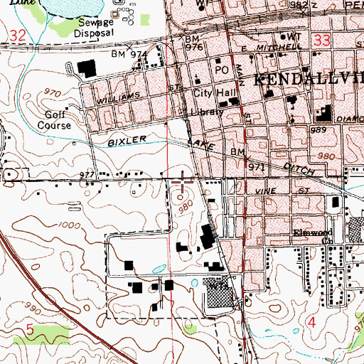Topographic Map of Kendallville Fire Department Station 1, IN