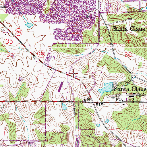 Topographic Map of Santa Claus Volunteer Fire Department, IN