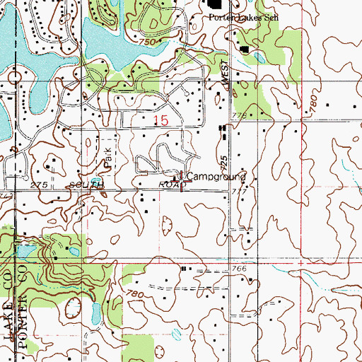 Topographic Map of Lakes of the Four Seasons Volunteer Fire Force Station 1, IN