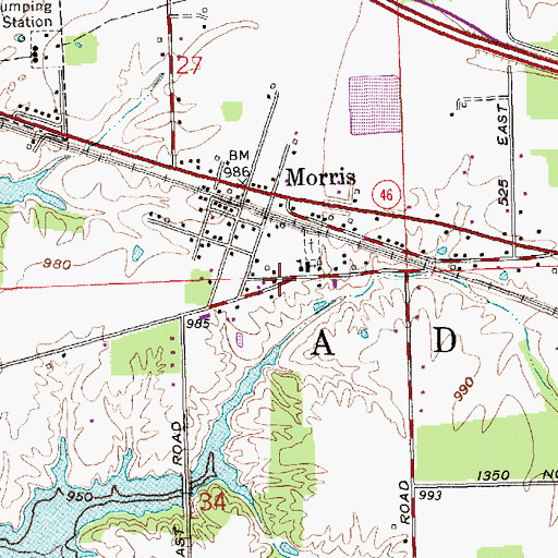 Topographic Map of Morris Volunteer Fire Department, IN