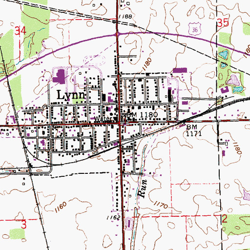 Topographic Map of Lynn Fire Department, IN