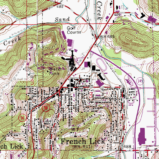 Topographic Map of French Lick Fire Department, IN