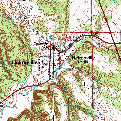 Topographic Map of Pleasant Run Volunteer Fire Department, IN