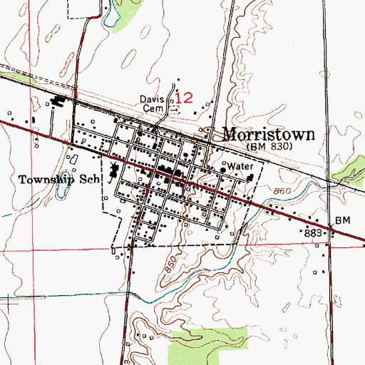 Topographic Map of Morristown Volunteer Fire Department, IN