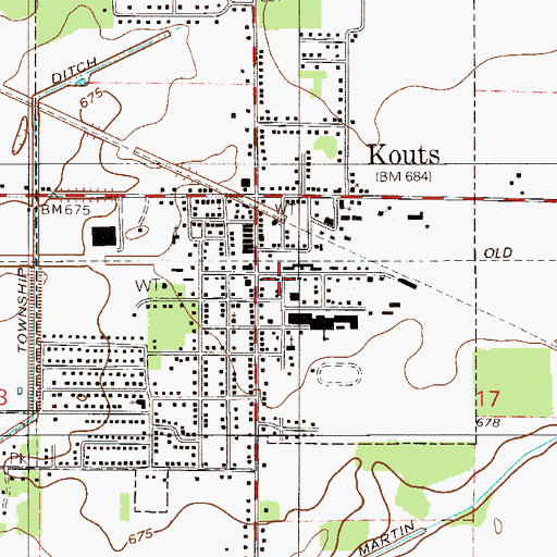 Topographic Map of Kouts Volunteer Fire Department, IN