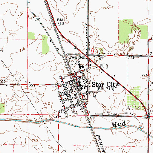 Topographic Map of Star City Volunteer Fire Department, IN