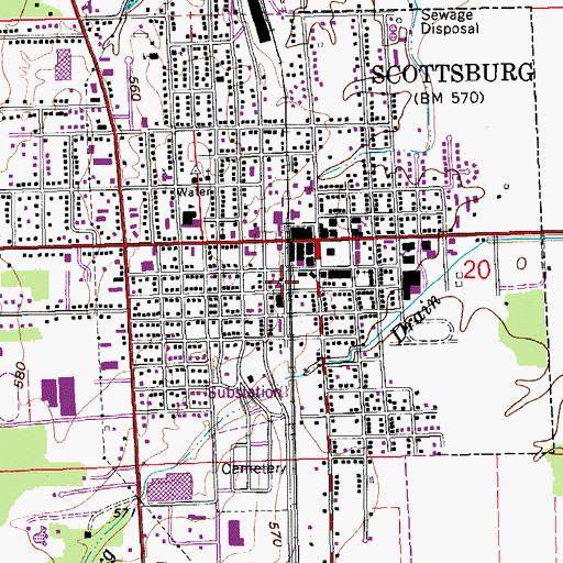 Topographic Map of Scottsburg Volunteer Fire Department Station 2, IN