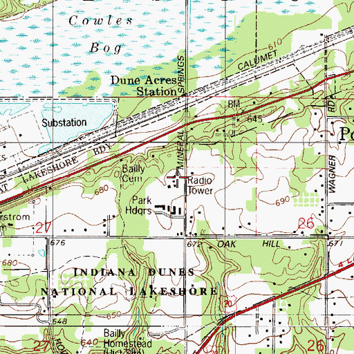 Topographic Map of Indiana Dunes Lakeshore Fire Management, IN