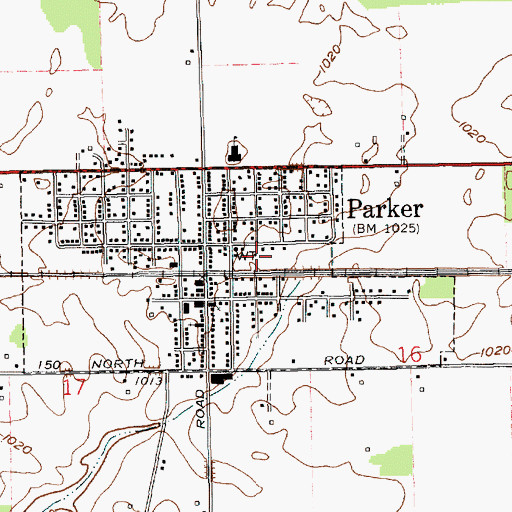 Topographic Map of Parker Volunteer Fire Department, IN