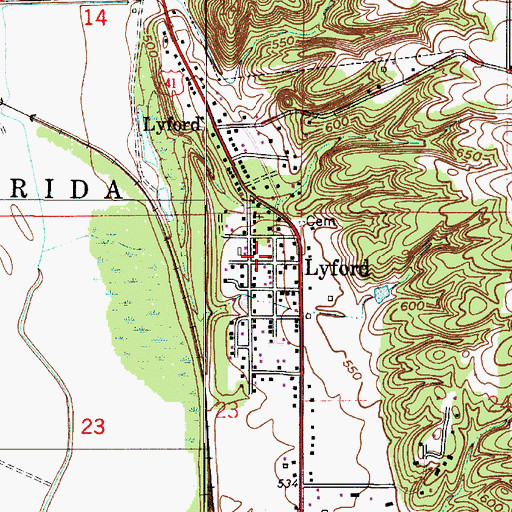 Topographic Map of Lyford Volunteer Fire Department, IN