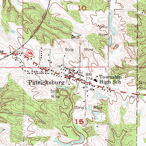Topographic Map of Patricksburg Community Volunteer Fire Department, IN